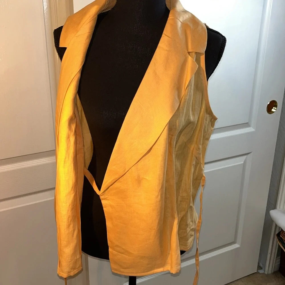 Edward 100% Irish linen sleeveless top. Orange crossbody tie. large. Fall. - Picture 9 of 11